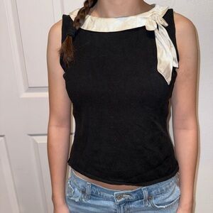August Silk Petites Medium Black and Cream Women's Top